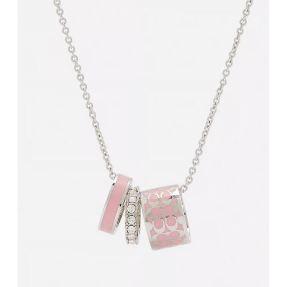Coach Silver and Pink Signature Enamel Necklace -NWT! - Picture 1 of 7